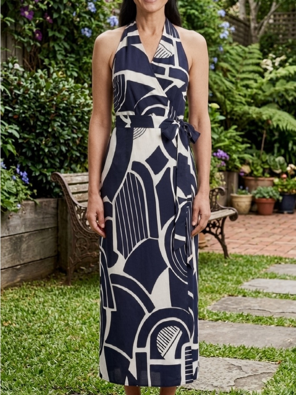 Zara Navy and White Midi Wrap Sun Dress NWT